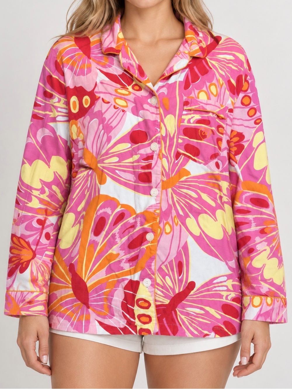 Victoria's Secret Pink Floral Butterfly Button-Front Pajama Top